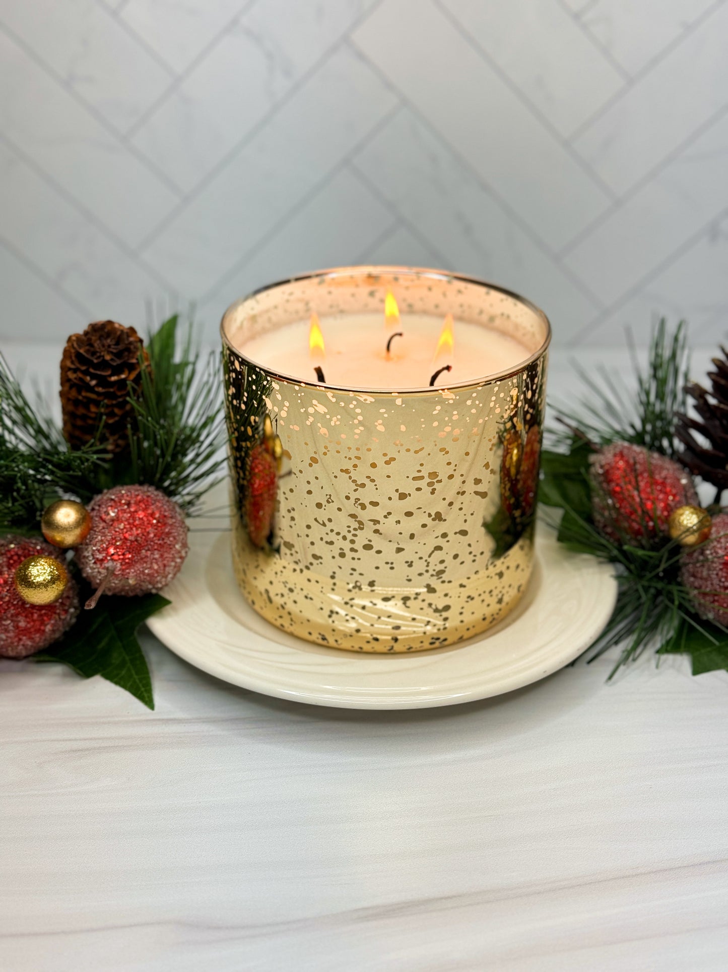 Gold Speckled 3 Wick Candle