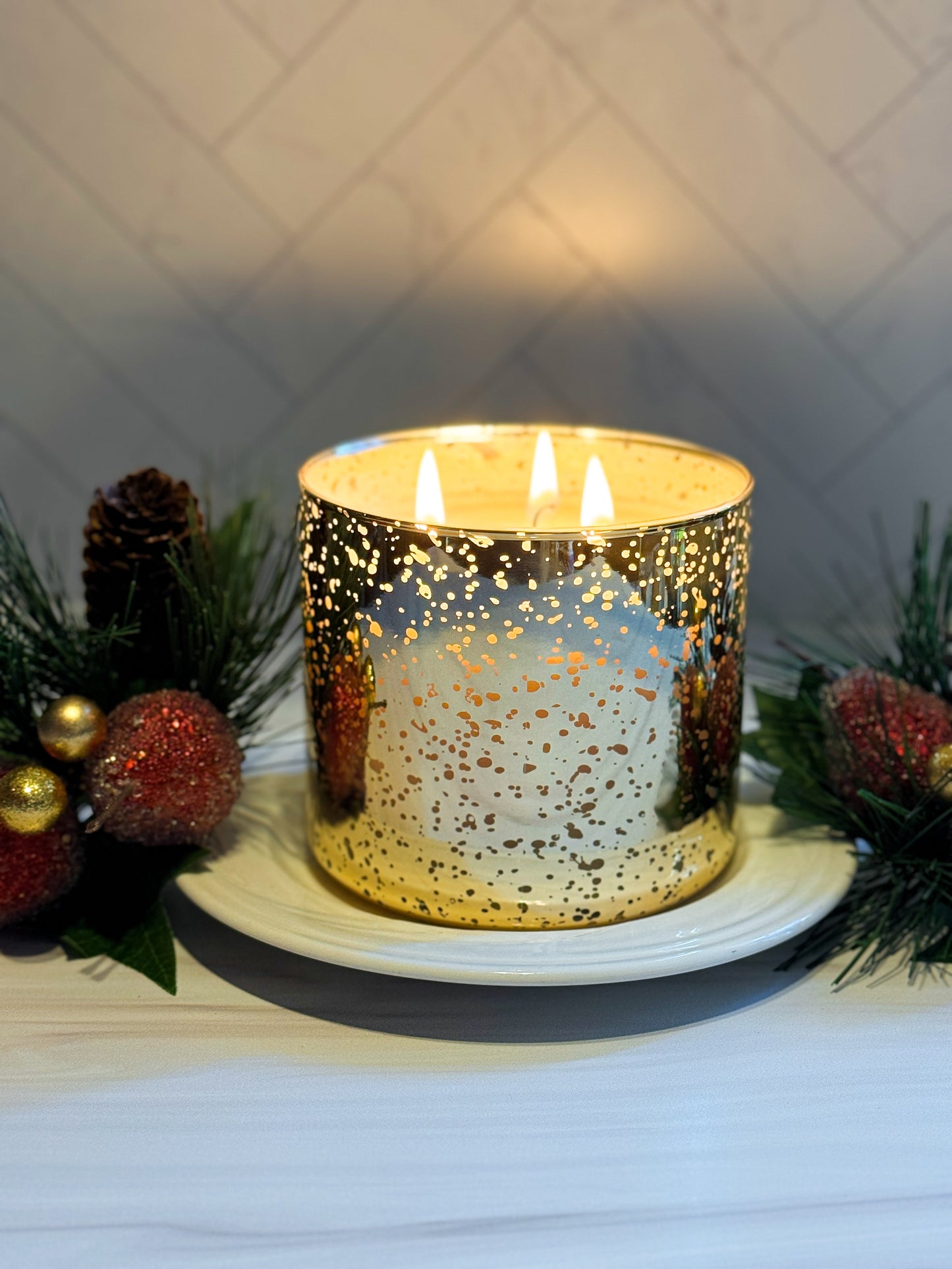 Gold Speckled 3 Wick Candle